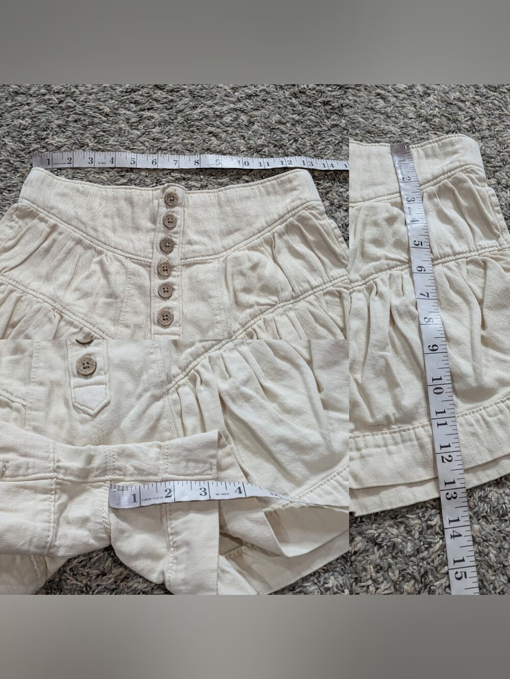 We The Free Free People Fleur Cream Cotton Button Accent Pull On Shorts XS - Picture 8 of 8
